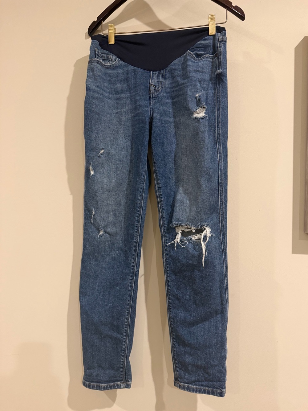 Pinkblush Distressed Dark Blue Maternity Jeans with Stretch Waistband